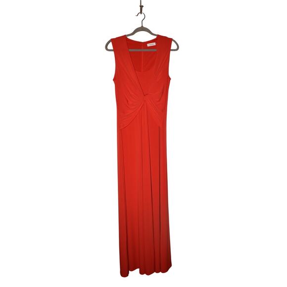 CALVIN KLEIN $179 Red‎ Sleeveless Twist Front Jersey Stretch Maxi Dress Size 4 - Picture 1 of 3